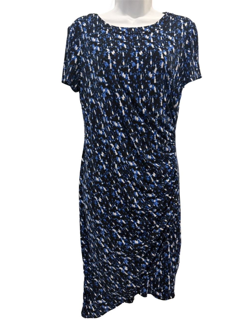 London Times Blue & Black Printed Short Sleeve Sheath Dress. Size 8